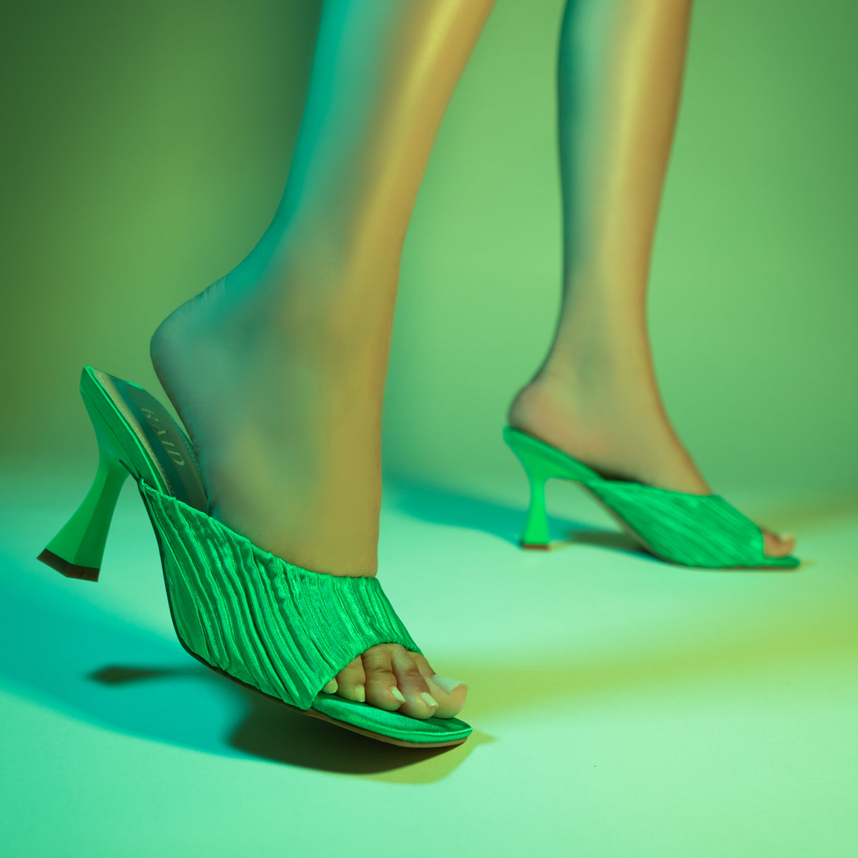 RAID Jovia Heeled Mule In Green Satin